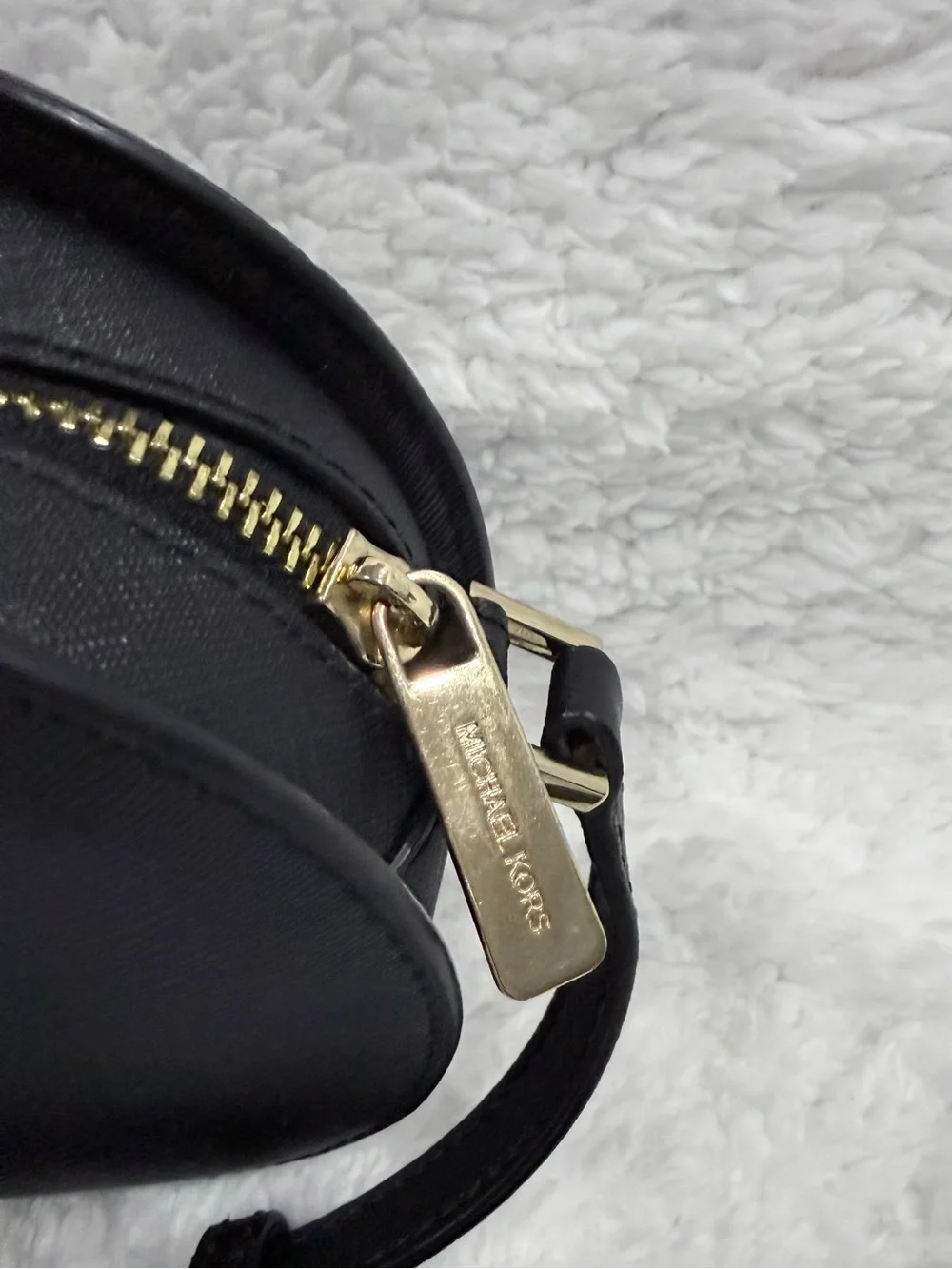 Michael Kors Black Oval Saffiano Crossbody with Gold Logo